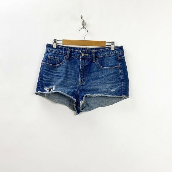 2/$30 Mossimo 8/29 Womens Medium Wash Distressed Denim High Rise Short Short - Picture 1 of 7